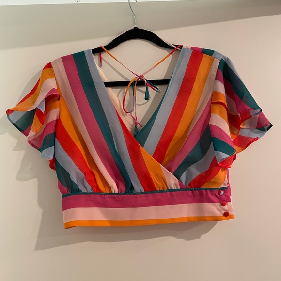 AQUA rainbow cropped top- worn once- size medium. - Picture 4 of 5